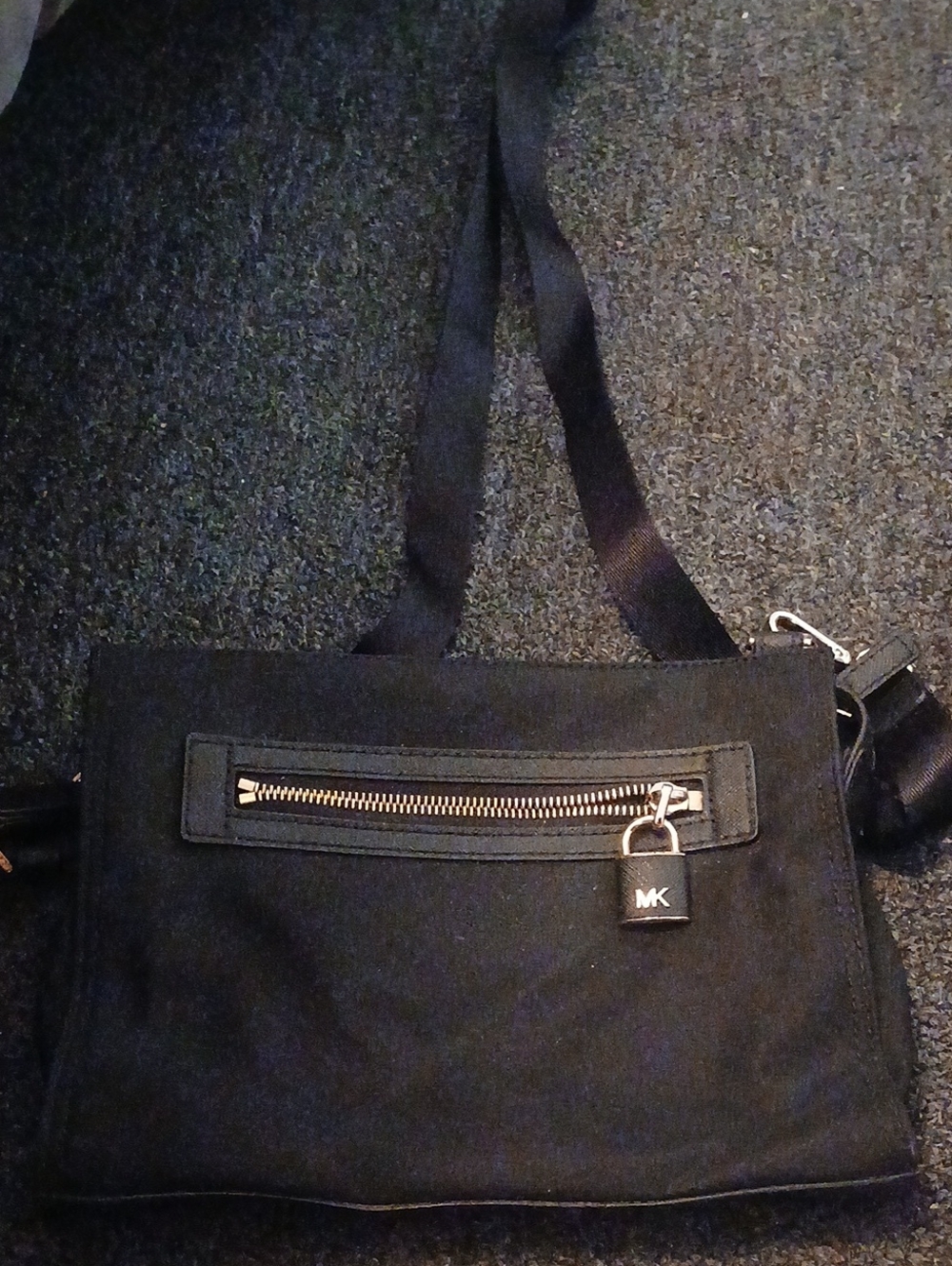 Michael Kors Black Canvas Messenger Bag with Silver Padlock